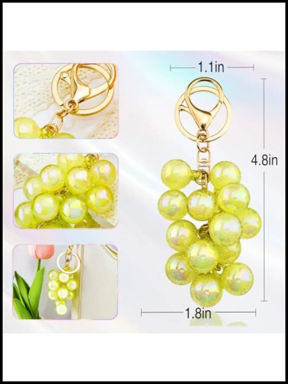 Green Grape Keychain Bag Charm for Women Purse Accessory Gift